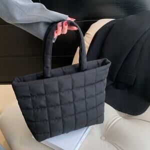2/$30 Quilted Tote Bag Purse Handbag Black NEW Lightweight Zipper 15" x 9" x 4"